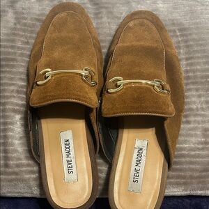 Steve Madden Tan Suede Loafers with Gold Accent